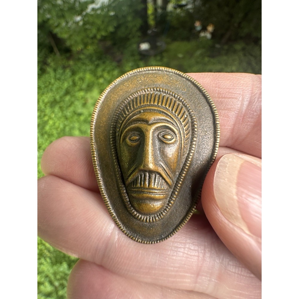 Roman Iron Age Bronze Vtg Brooch Mask Of Vimose Leader Soldiers Shield Stamped